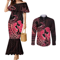 Alofa Samoa Valentine Red Couples Matching Mermaid Dress and Long Sleeve Button Shirt Love Is The Greatest Thing LT05 Red - Polynesian Pride
