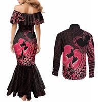 Alofa Samoa Valentine Red Couples Matching Mermaid Dress and Long Sleeve Button Shirt Love Is The Greatest Thing LT05 - Polynesian Pride