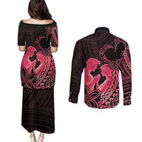 Alofa Samoa Valentine Red Couples Matching Puletasi and Long Sleeve Button Shirt Love Is The Greatest Thing LT05 - Polynesian Pride