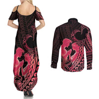 Alofa Samoa Valentine Red Couples Matching Summer Maxi Dress and Long Sleeve Button Shirt Love Is The Greatest Thing LT05 - Polynesian Pride