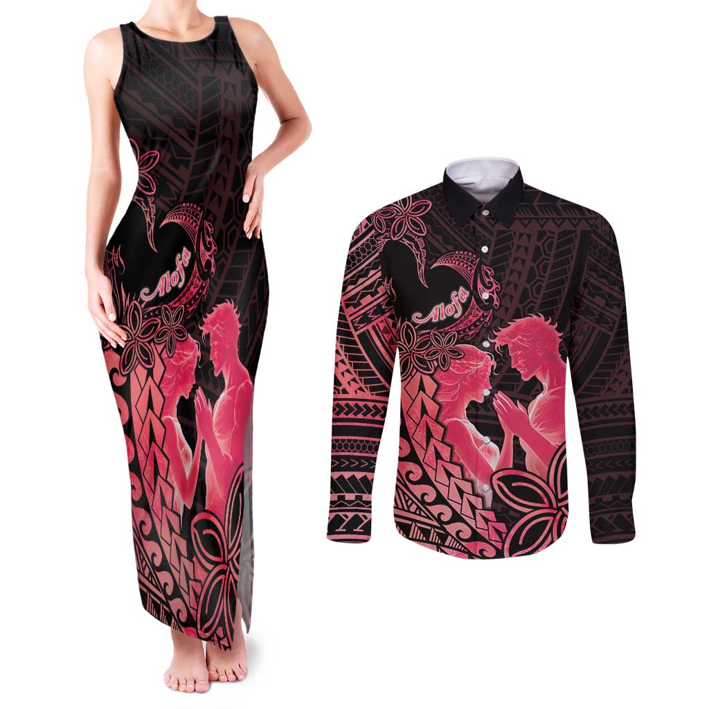 Alofa Samoa Valentine Red Couples Matching Tank Maxi Dress and Long Sleeve Button Shirt Love Is The Greatest Thing LT05 Red - Polynesian Pride