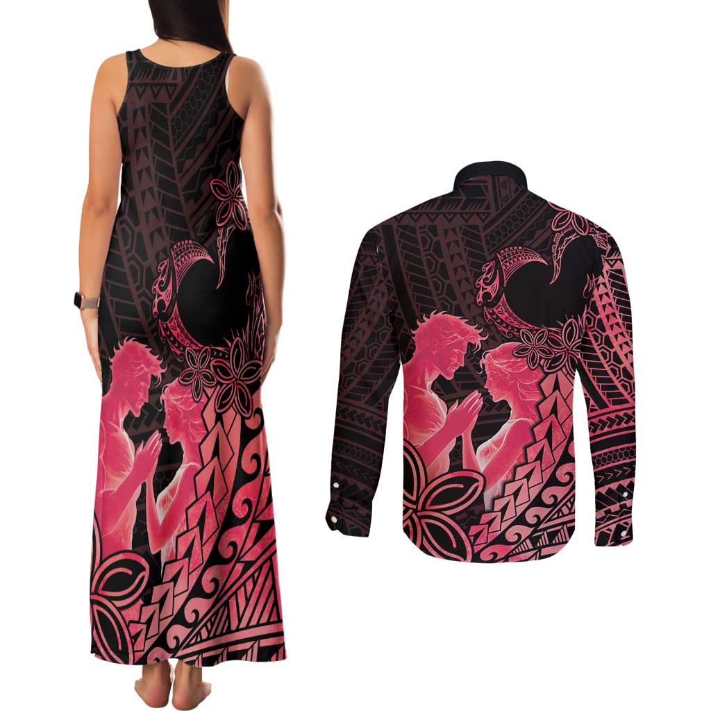 Alofa Samoa Valentine Red Couples Matching Tank Maxi Dress and Long Sleeve Button Shirt Love Is The Greatest Thing LT05 - Polynesian Pride