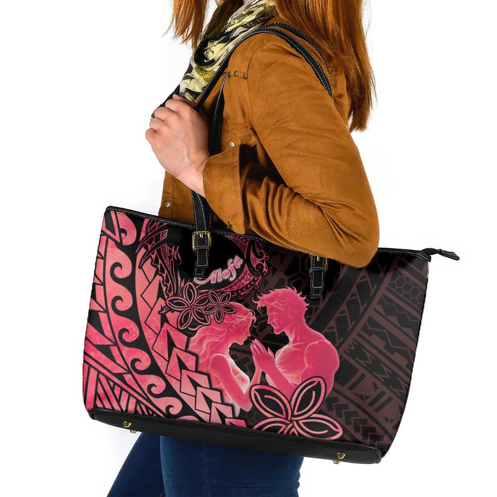 Alofa Samoa Valentine Red Leather Tote Bag Love Is The Greatest Thing LT05 Red - Polynesian Pride
