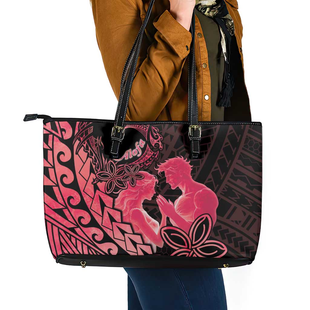 Alofa Samoa Valentine Red Leather Tote Bag Love Is The Greatest Thing LT05 - Polynesian Pride
