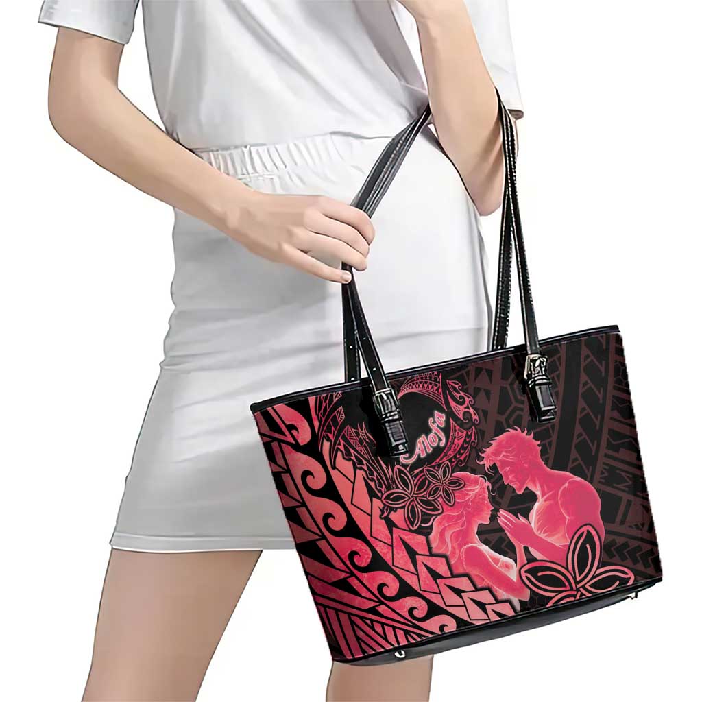 Alofa Samoa Valentine Red Leather Tote Bag Love Is The Greatest Thing LT05 - Polynesian Pride
