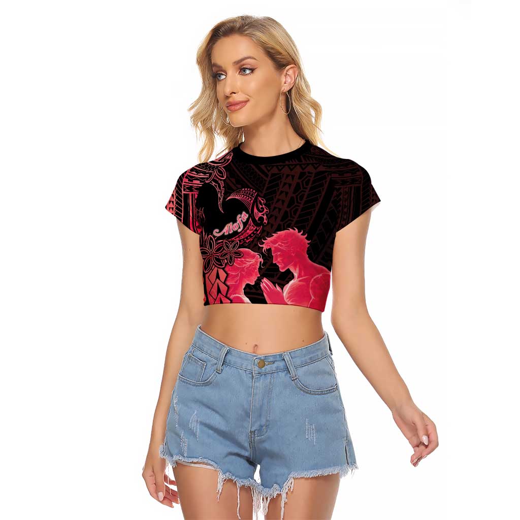 Alofa Samoa Valentine Red Raglan Cropped T Shirt Love Is The Greatest Thing LT05 Female Red - Polynesian Pride