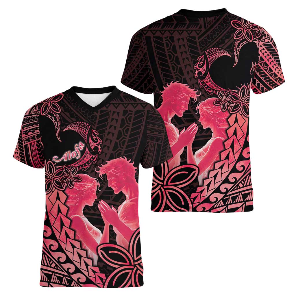 Alofa Samoa Valentine Red Women V-Neck T-Shirt Love Is The Greatest Thing LT05 - Polynesian Pride