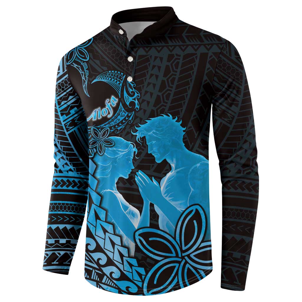 Alofa Samoa Valentine Blue Button Sweatshirt Love Is The Greatest Thing LT05 - Polynesian Pride