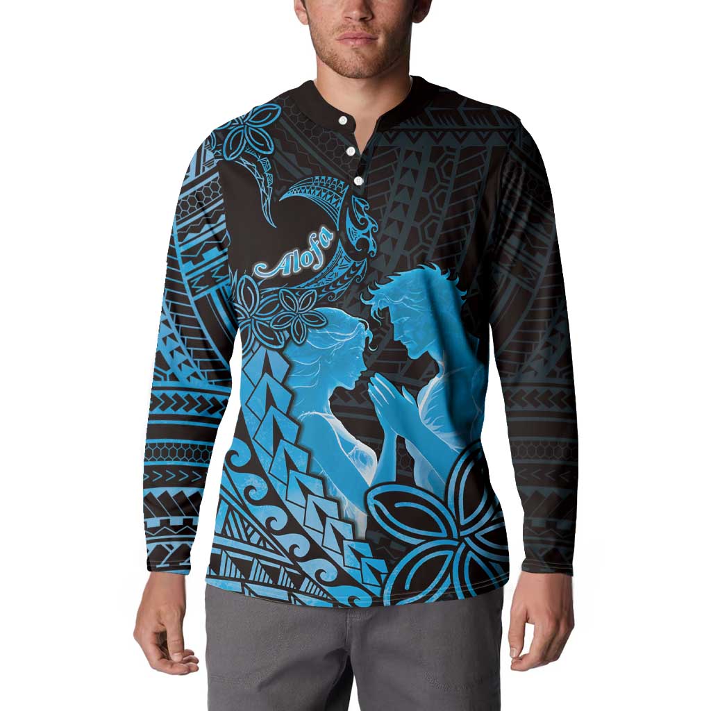 Alofa Samoa Valentine Blue Button Sweatshirt Love Is The Greatest Thing LT05 - Polynesian Pride