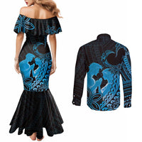 Alofa Samoa Valentine Blue Couples Matching Mermaid Dress and Long Sleeve Button Shirt Love Is The Greatest Thing LT05 - Polynesian Pride