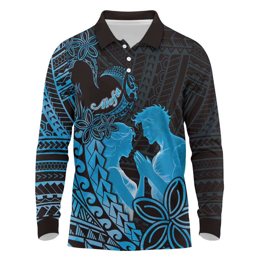 Alofa Samoa Valentine Blue Long Sleeve Polo Shirt Love Is The Greatest Thing LT05 Blue - Polynesian Pride