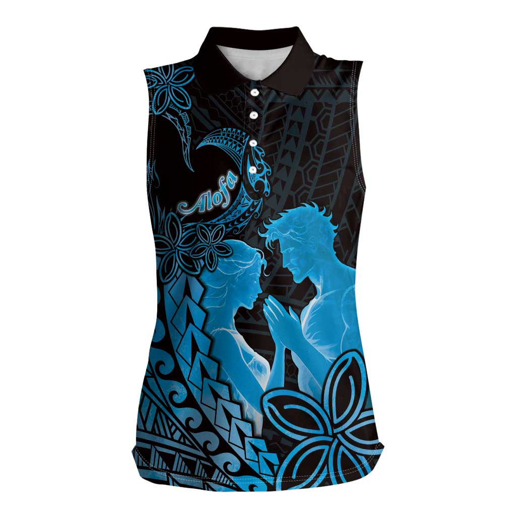 Alofa Samoa Valentine Blue Women Sleeveless Polo Shirt Love Is The Greatest Thing LT05 Female Blue - Polynesian Pride
