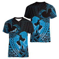 Alofa Samoa Valentine Blue Women V-Neck T-Shirt Love Is The Greatest Thing LT05 - Polynesian Pride