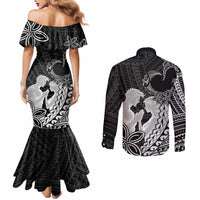 Alofa Samoa Valentine Black Couples Matching Mermaid Dress and Long Sleeve Button Shirt Love Is The Greatest Thing LT05 - Polynesian Pride