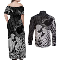 Alofa Samoa Valentine Black Couples Matching Off Shoulder Maxi Dress and Long Sleeve Button Shirt Love Is The Greatest Thing LT05 - Polynesian Pride