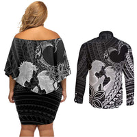 Alofa Samoa Valentine Black Couples Matching Off Shoulder Short Dress and Long Sleeve Button Shirt Love Is The Greatest Thing LT05 - Polynesian Pride