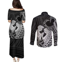 Alofa Samoa Valentine Black Couples Matching Puletasi and Long Sleeve Button Shirt Love Is The Greatest Thing LT05 - Polynesian Pride