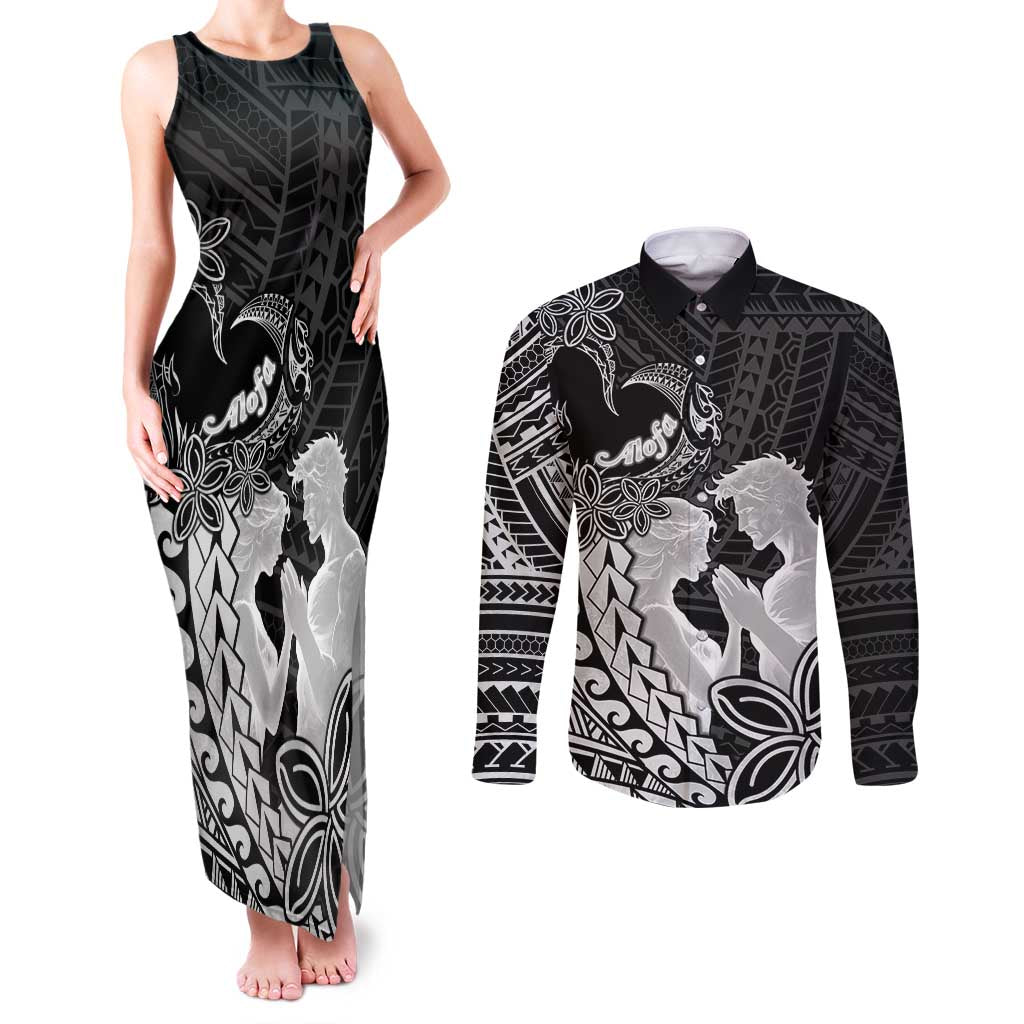 Alofa Samoa Valentine Black Couples Matching Tank Maxi Dress and Long Sleeve Button Shirt Love Is The Greatest Thing LT05 Black - Polynesian Pride
