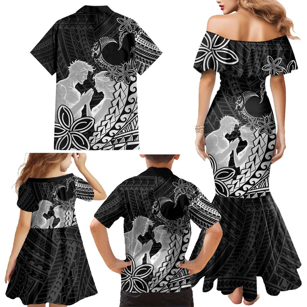 Alofa Samoa Valentine Black Family Matching Mermaid Dress and Hawaiian Shirt Love Is The Greatest Thing