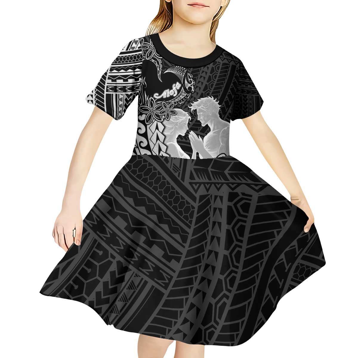 Alofa Samoa Valentine Black Kid Short Sleeve Dress Love Is The Greatest Thing