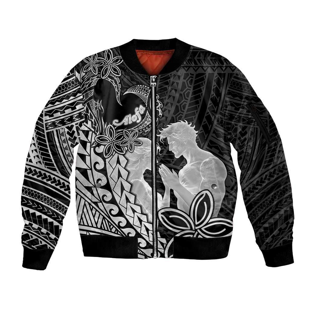 Alofa Samoa Valentine Black Sleeve Zip Bomber Jacket Love Is The Greatest Thing LT05 Unisex Black - Polynesian Pride