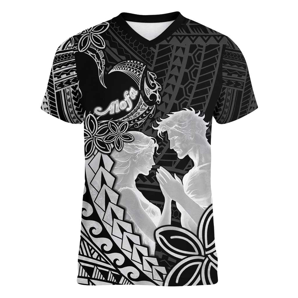 Alofa Samoa Valentine Black Women V-Neck T-Shirt Love Is The Greatest Thing LT05 Female Black - Polynesian Pride