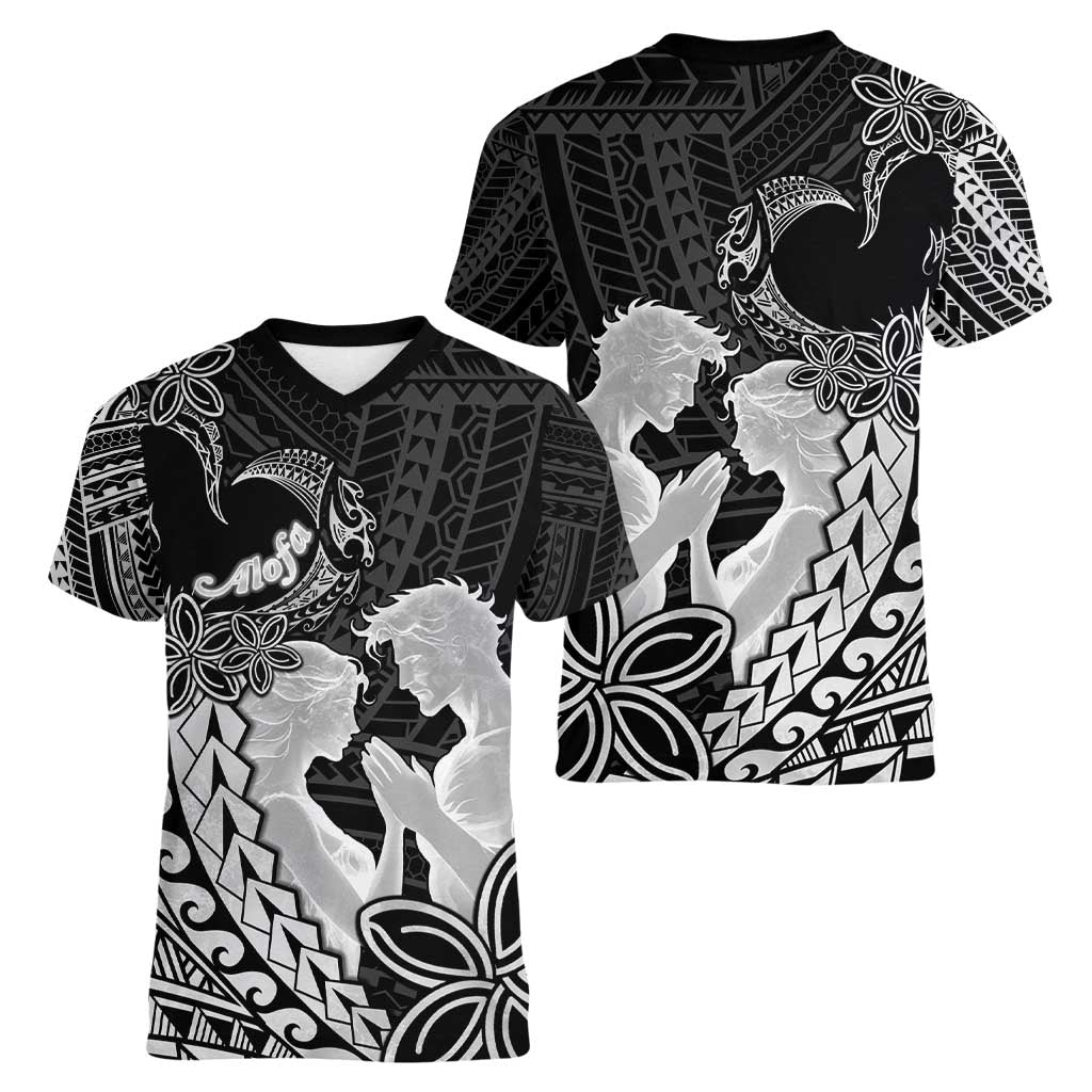 Alofa Samoa Valentine Black Women V-Neck T-Shirt Love Is The Greatest Thing LT05 - Polynesian Pride