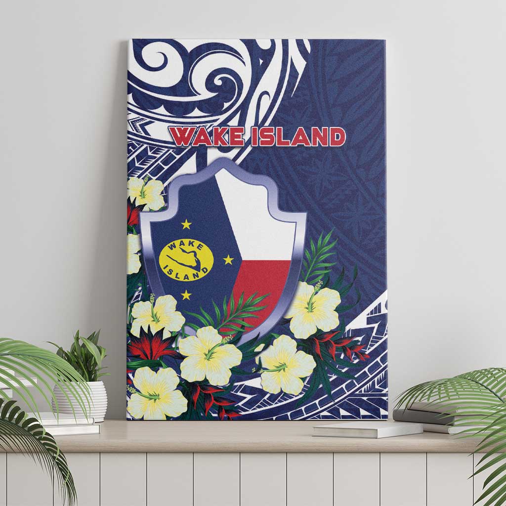 Wake Island Canvas Wall Art Tribal Pattern With Hibiscus Flowers