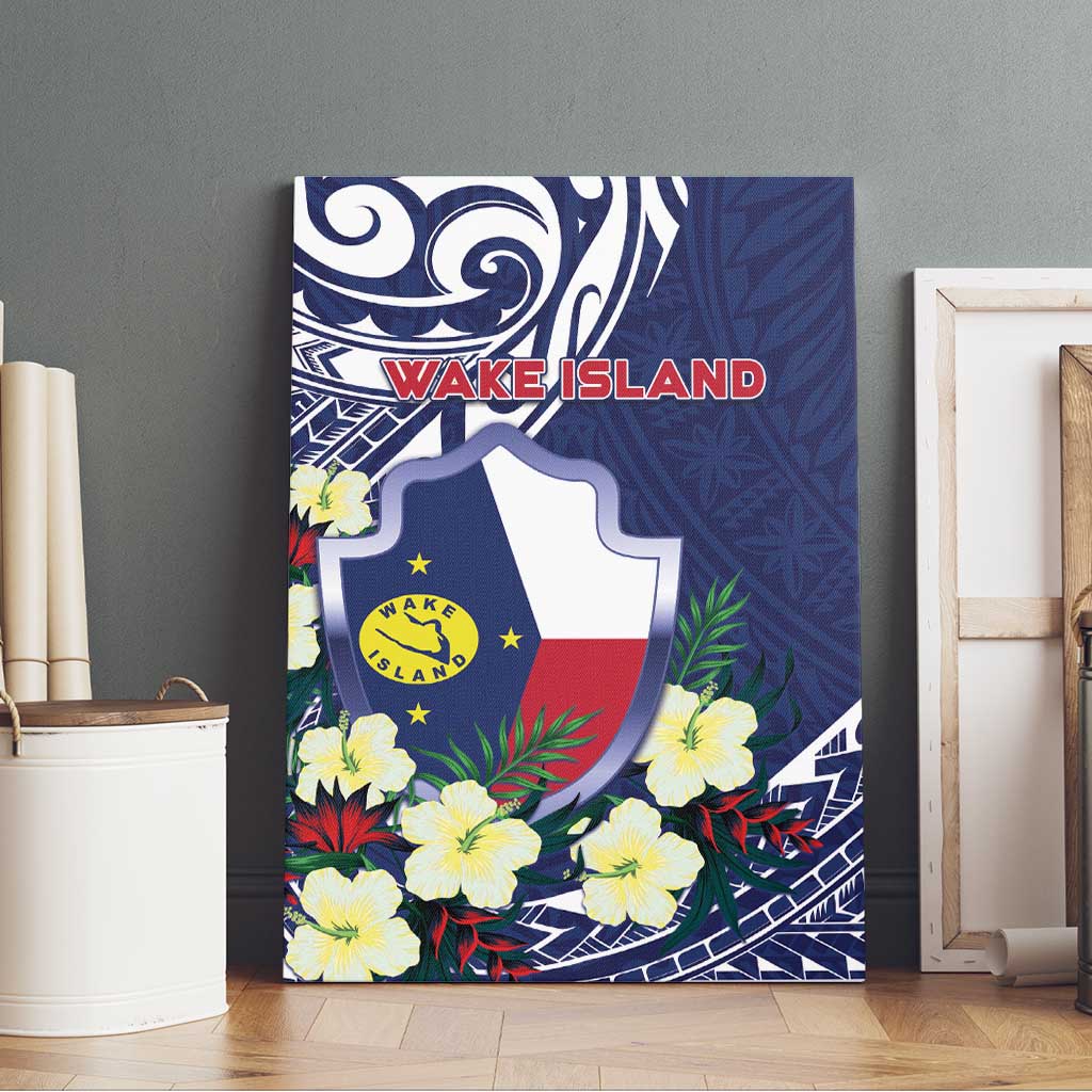 Wake Island Canvas Wall Art Tribal Pattern With Hibiscus Flowers