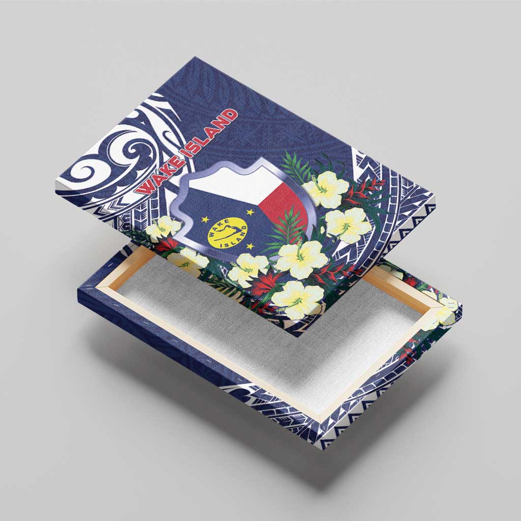 Wake Island Canvas Wall Art Tribal Pattern With Hibiscus Flowers