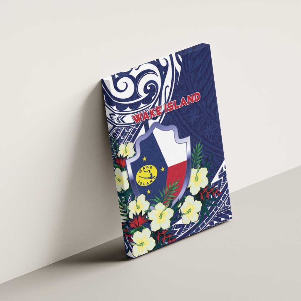 Wake Island Canvas Wall Art Tribal Pattern With Hibiscus Flowers