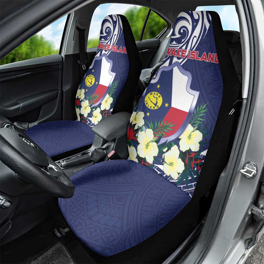 Wake Island Car Seat Cover Tribal Pattern With Hibiscus Flowers