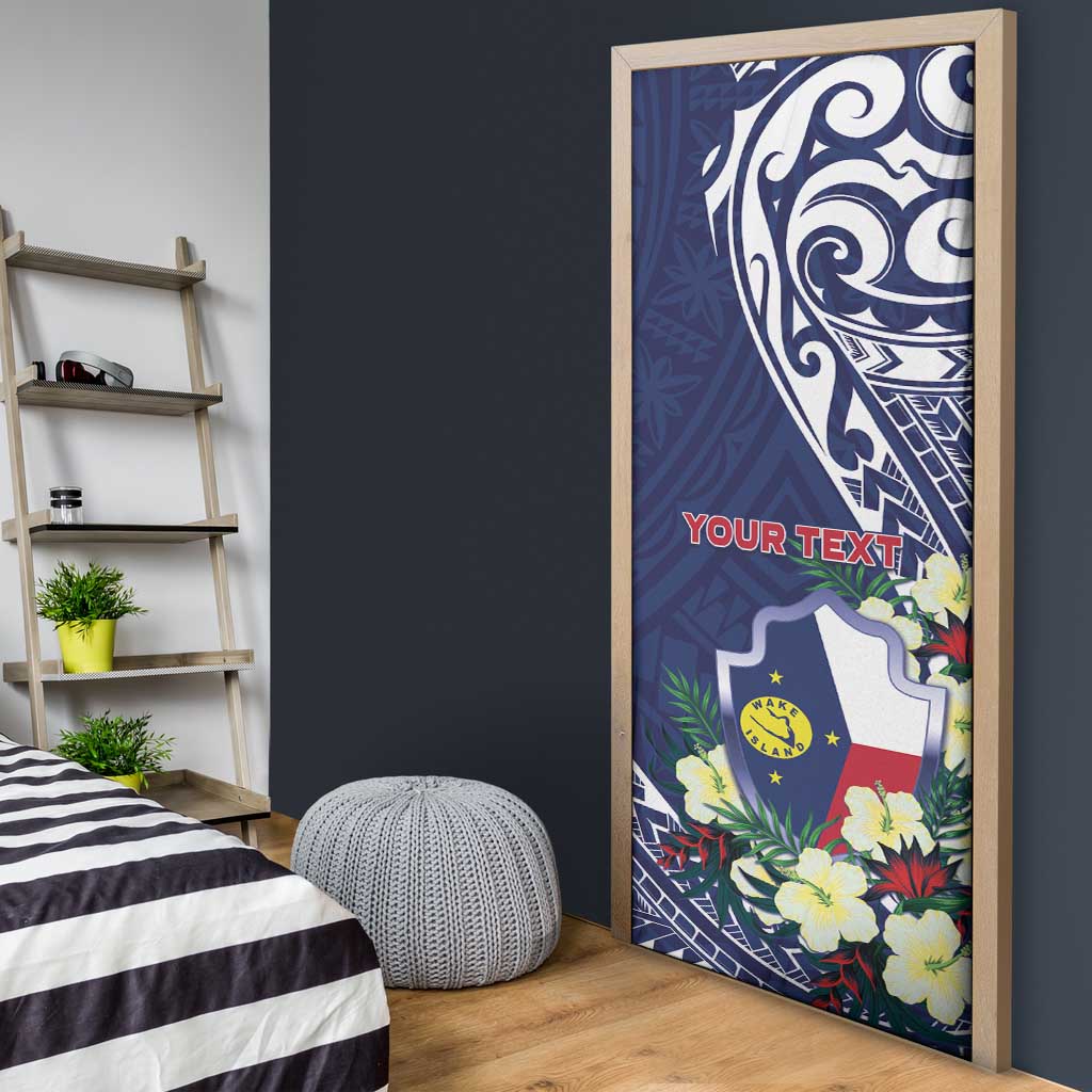 Personalised Wake Island Door Cover Tribal Pattern With Hibiscus Flowers
