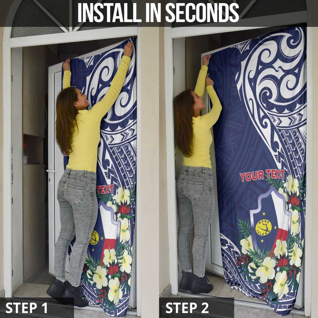 Personalised Wake Island Door Cover Tribal Pattern With Hibiscus Flowers