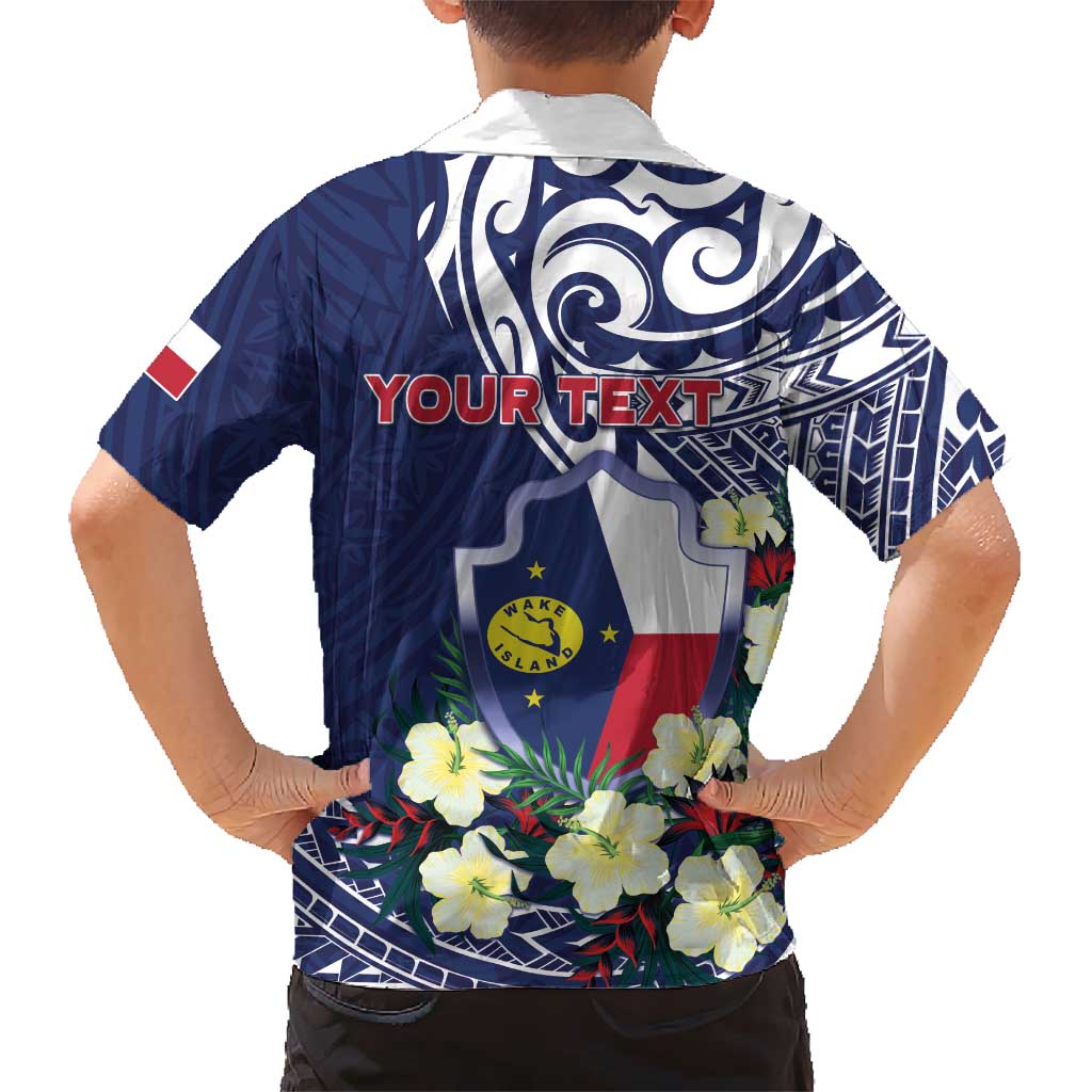 Personalised Wake Island Family Matching Long Sleeve Bodycon Dress and Hawaiian Shirt Tribal Pattern With Hibiscus Flowers