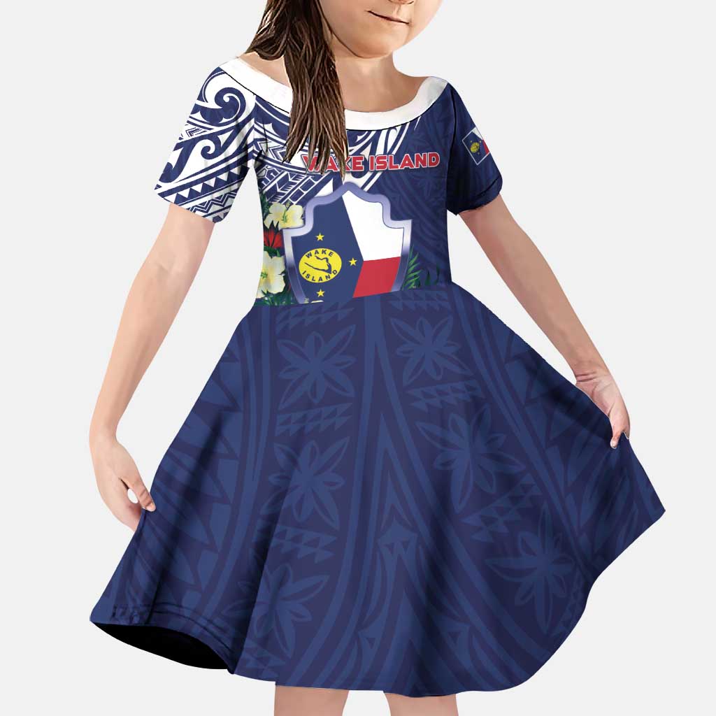 Personalised Wake Island Family Matching Long Sleeve Bodycon Dress and Hawaiian Shirt Tribal Pattern With Hibiscus Flowers