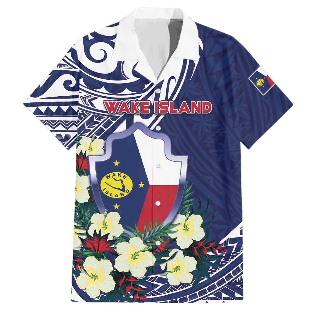 Personalised Wake Island Family Matching Long Sleeve Bodycon Dress and Hawaiian Shirt Tribal Pattern With Hibiscus Flowers