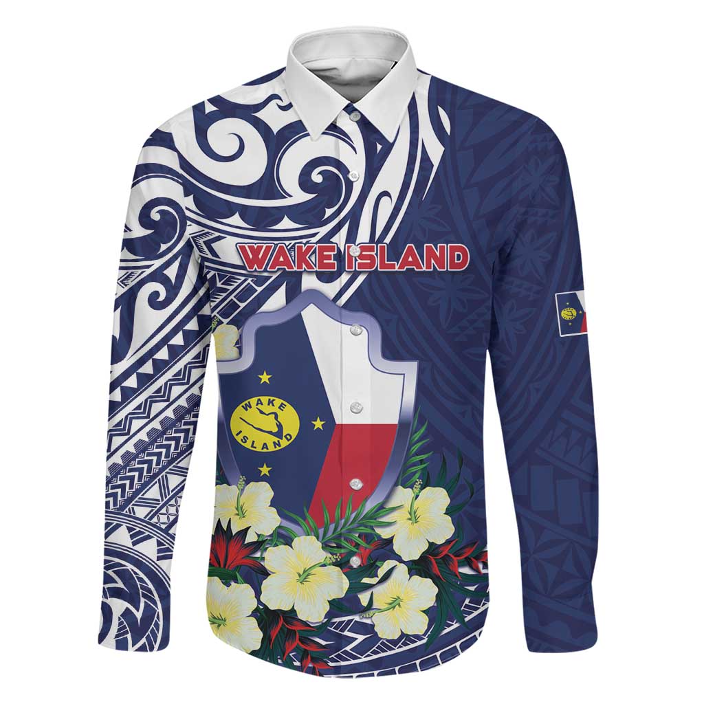Personalised Wake Island Family Matching Long Sleeve Bodycon Dress and Hawaiian Shirt Tribal Pattern With Hibiscus Flowers