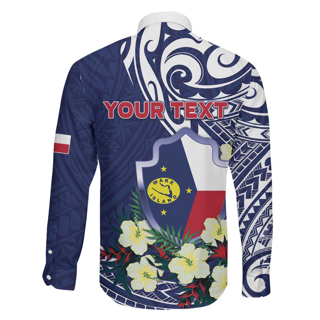 Personalised Wake Island Family Matching Long Sleeve Bodycon Dress and Hawaiian Shirt Tribal Pattern With Hibiscus Flowers