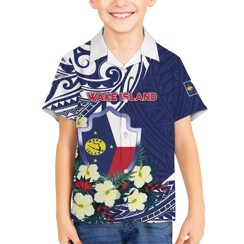 Personalised Wake Island Family Matching Long Sleeve Bodycon Dress and Hawaiian Shirt Tribal Pattern With Hibiscus Flowers