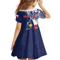 Personalised Wake Island Family Matching Off The Shoulder Long Sleeve Dress and Hawaiian Shirt Tribal Pattern With Hibiscus Flowers LT05 - Polynesian Pride