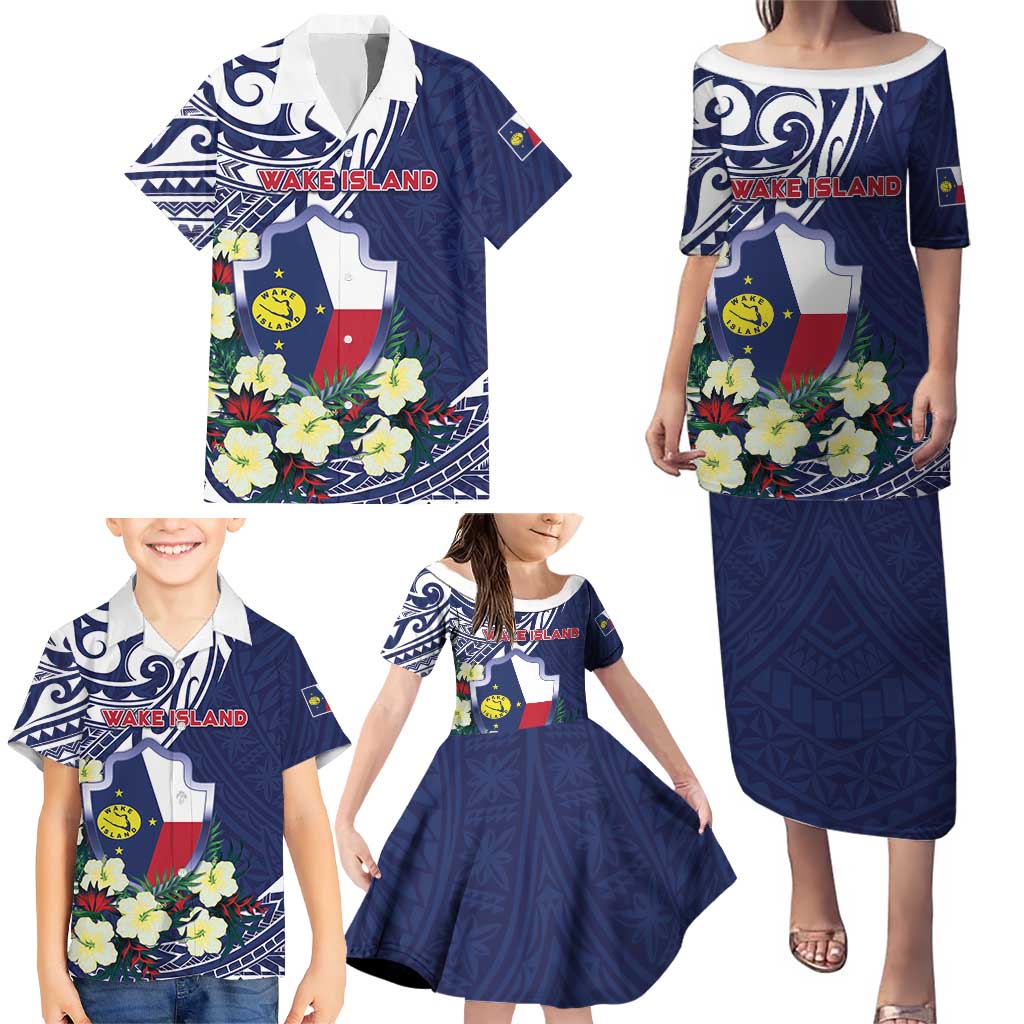Personalised Wake Island Family Matching Puletasi and Hawaiian Shirt Tribal Pattern With Hibiscus Flowers LT05 - Polynesian Pride