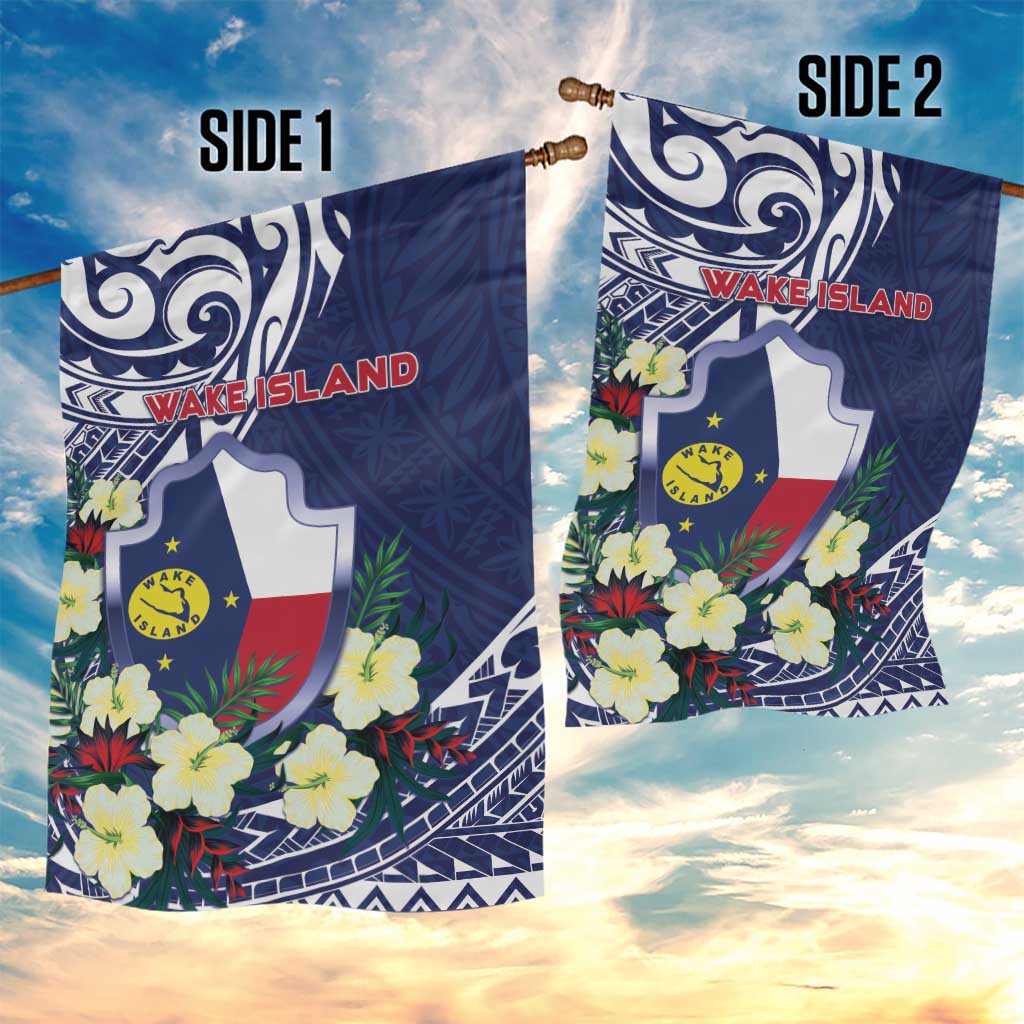 Wake Island Garden Flag Tribal Pattern With Hibiscus Flowers