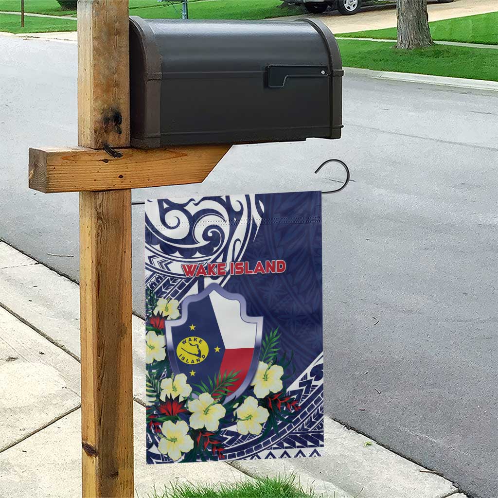Wake Island Garden Flag Tribal Pattern With Hibiscus Flowers