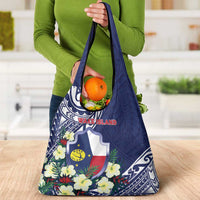 Wake Island Grocery Bag Tribal Pattern With Hibiscus Flowers
