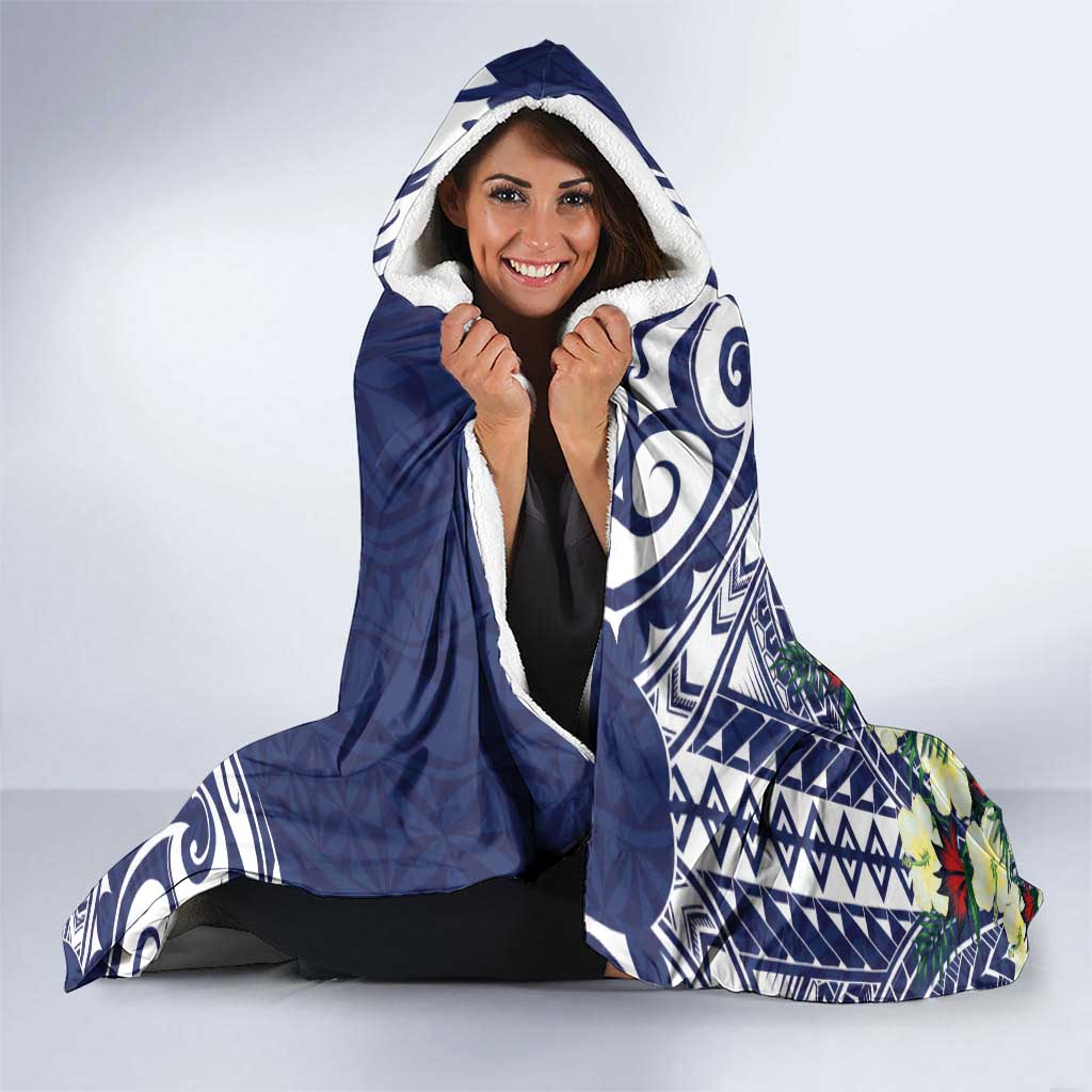 Wake Island Hooded Blanket Tribal Pattern With Hibiscus Flowers