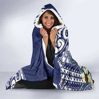Wake Island Hooded Blanket Tribal Pattern With Hibiscus Flowers