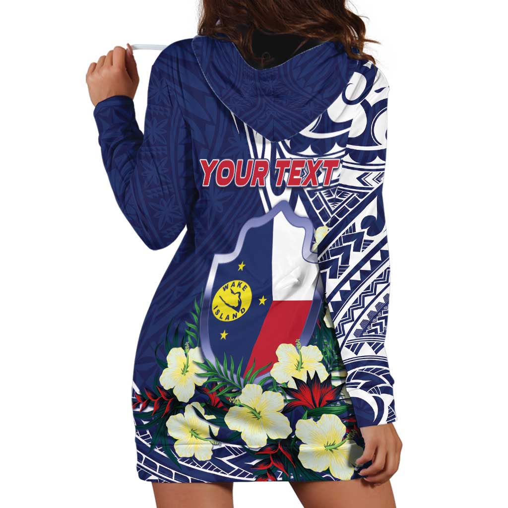 Personalised Wake Island Hoodie Dress Tribal Pattern With Hibiscus Flowers LT05 - Polynesian Pride