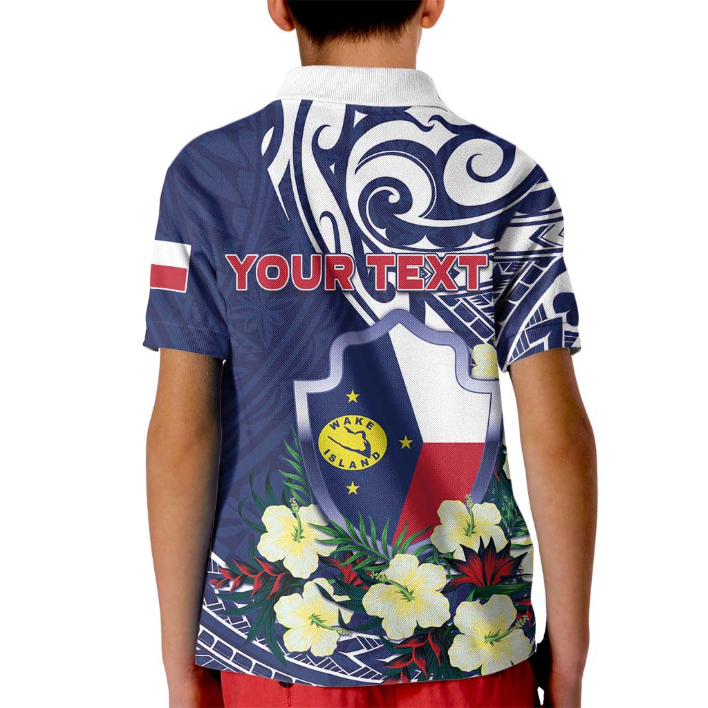 Personalised Wake Island Kid Polo Shirt Tribal Pattern With Hibiscus Flowers