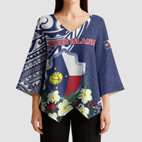 Personalised Wake Island Kimono Sleeve Blouse Tribal Pattern With Hibiscus Flowers